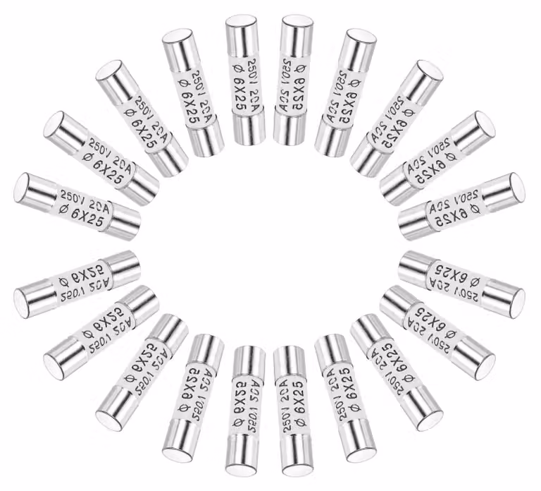 Fusibili ceramici, 20 A, 250 V, 6 x 25 mm, fusibili ceramici a fusione rapida, adatti per amplificatori, alimentatori, dispositivi a risparmio energetico, lampade, tempo di intervento: 20 secondi