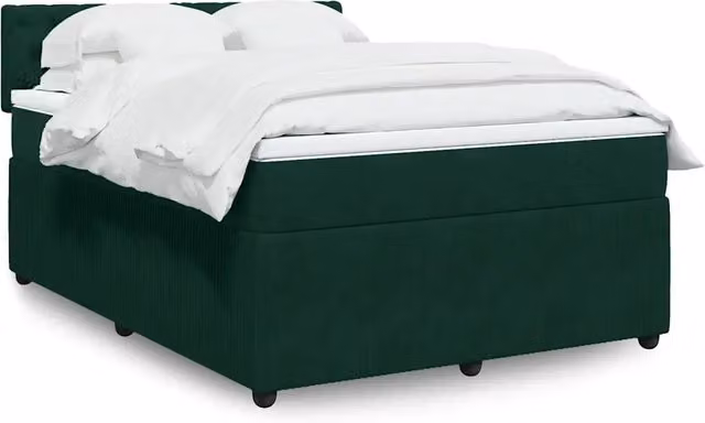 Letto Ibrido vidaXL con Giroletto a Molle e Materasso in Velluto Verde Scuro e Bianco L/P: 140 x 200 cm