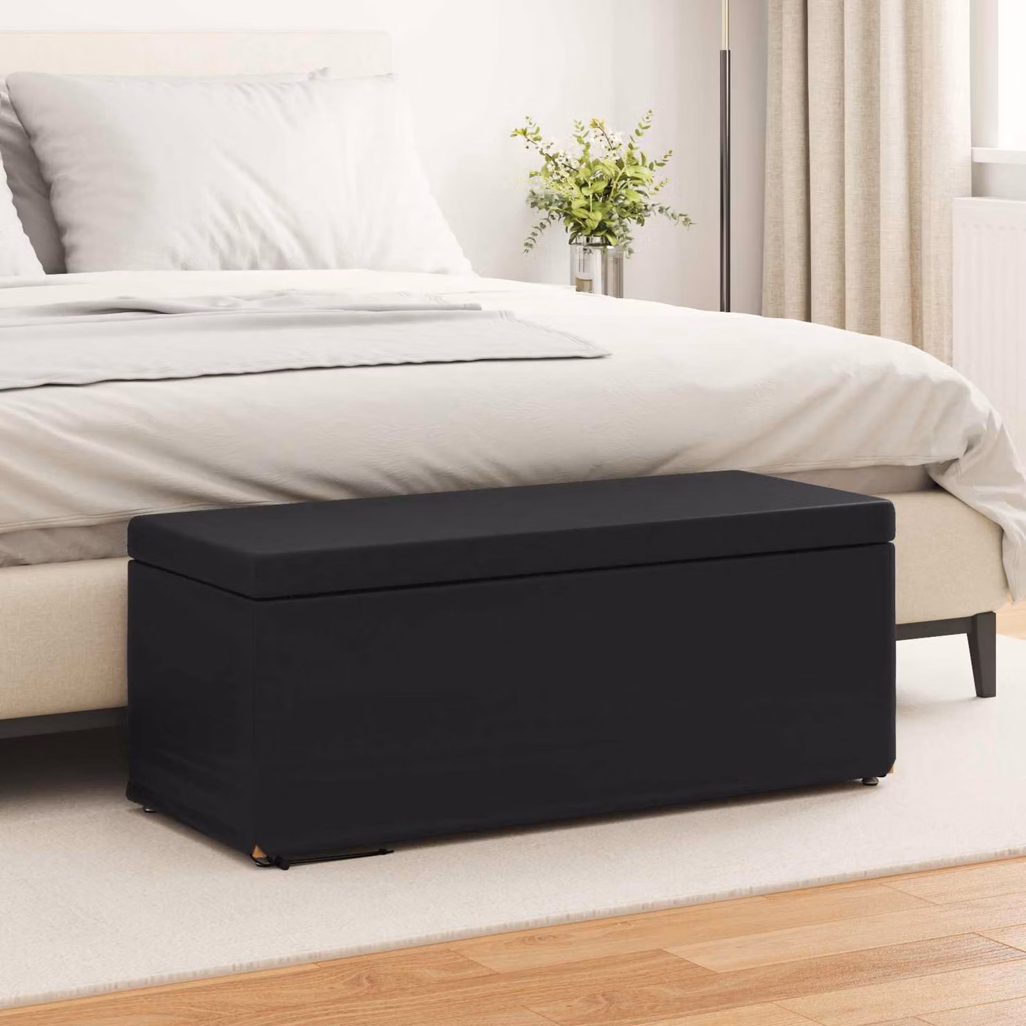 Pouf nero vidaXL in ecopelle con struttura in legno L: 101 cm, P: 41 cm, H: 40 cm