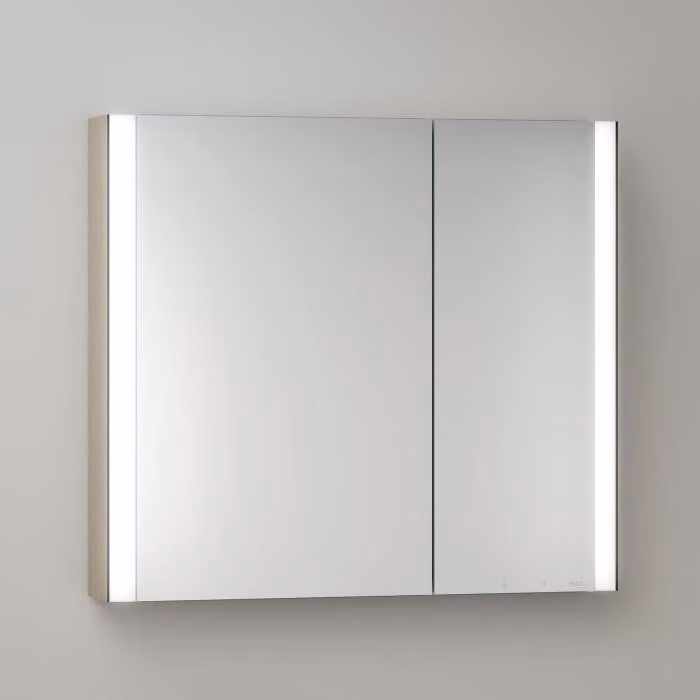 Mobiletti specchio a parete Keuco Royal Metis LED, dimensioni 80 x 71 cm, 2 ante con riscaldamento a specchio, design asimmetrico, versione svizzera