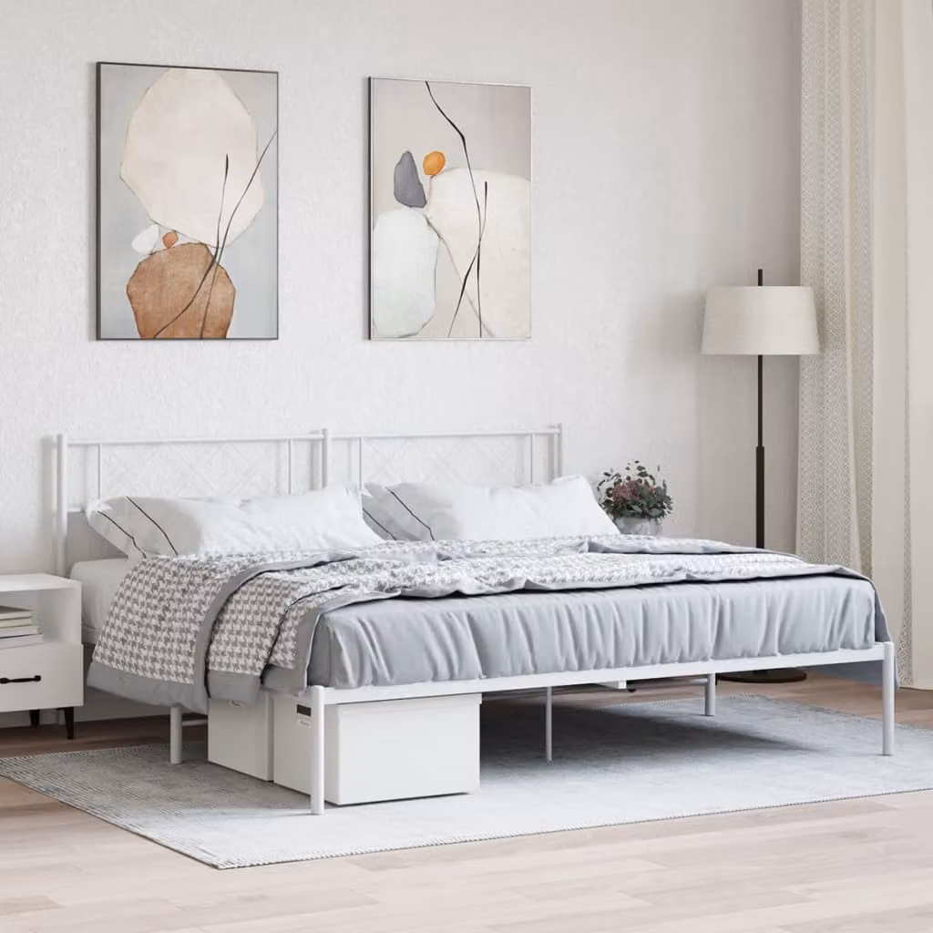 vidaXL Giroletto con Testiera in Metallo Bianco L/P: 180 x 200 cm