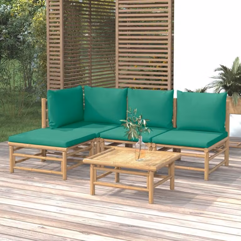 Maison Exclusive - Set da giardino da 5 pezzi con cuscini verdi in bambù