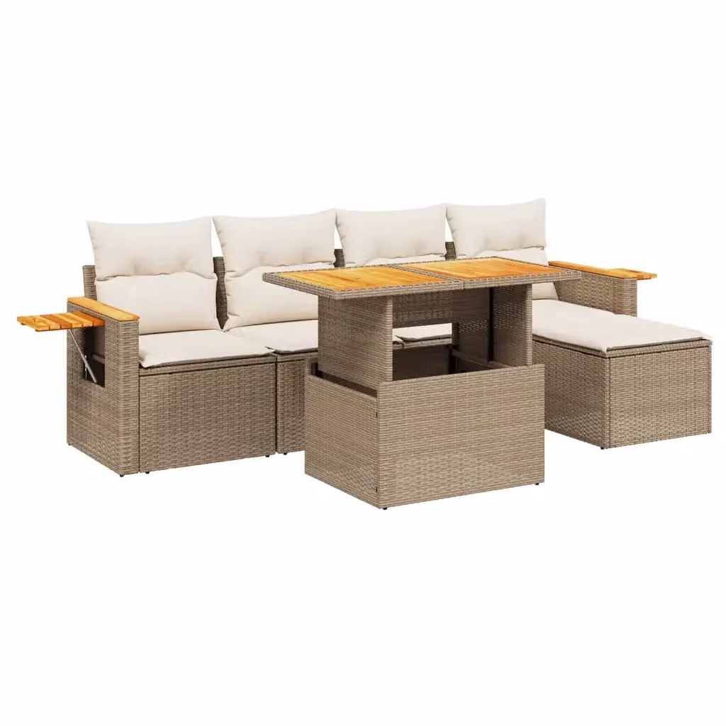 Set Divano da Giardino Moderno VIDAXL in Polyrattan Beige con Cuscini, 6 Posti a Forma L – 2
