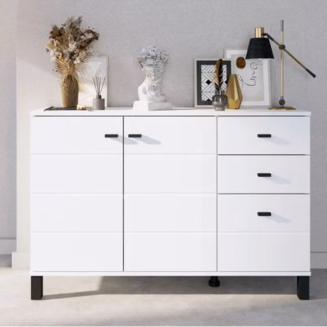 Madia Guatav DMORA con 3 cassetti, design moderno, Bianco Opaco, L: 116 cm, P: 35 cm, H: 78 cm