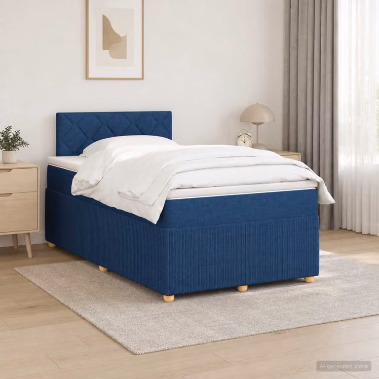 Letto box spring vidaXL con materasso a molle insacchettate in tessuto blu e bianco, L 120 x P 200 cm