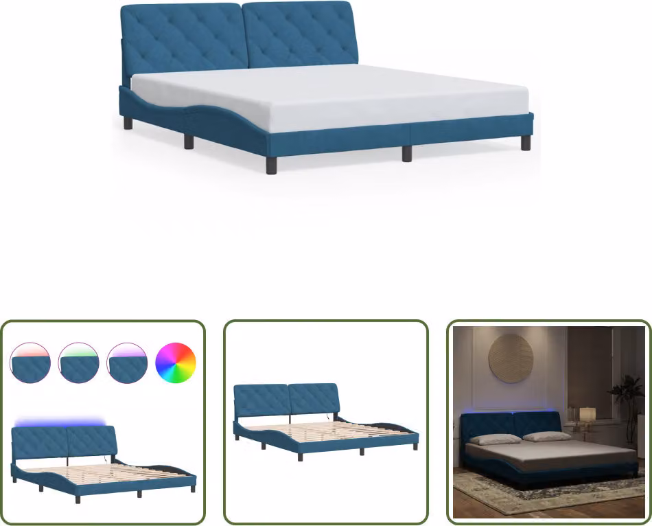 The Living Store Struttura letto con luci LED Blu 180x200 cm Velluto