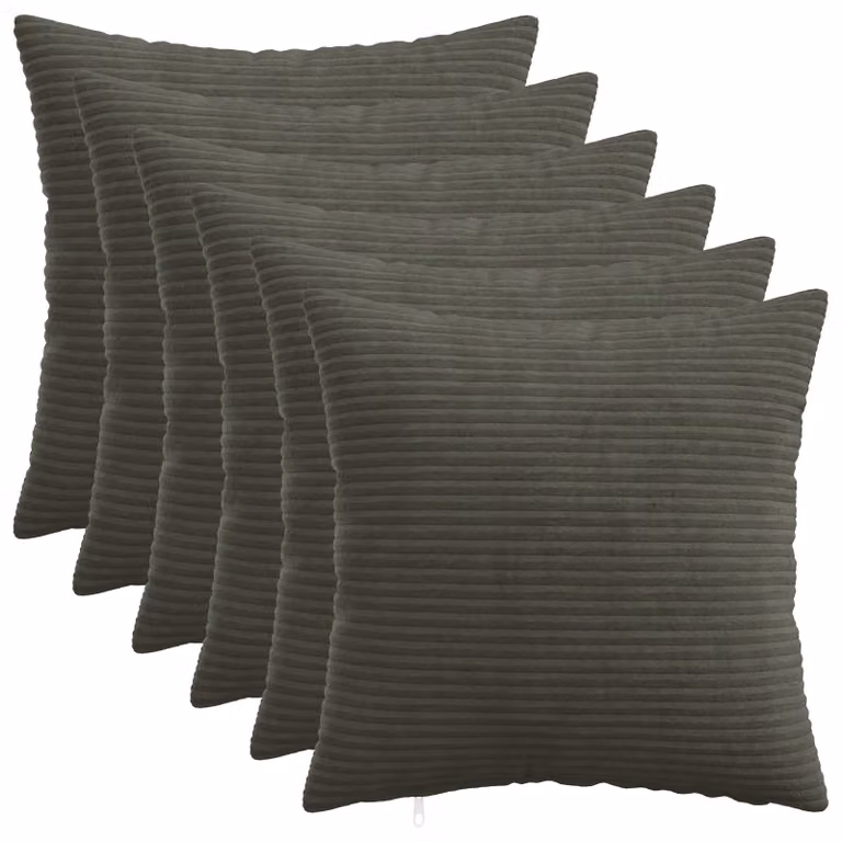 Set di 6 federe vidaXL HEERLEN in velluto a coste, colore antracite, 45 x 45 cm