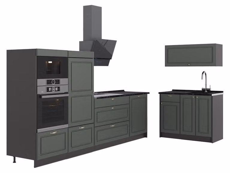 Cucina Vicco Fame-Line Verde-oro rustico/Antracite 380 cm senza piano di lavoro, Model 64067