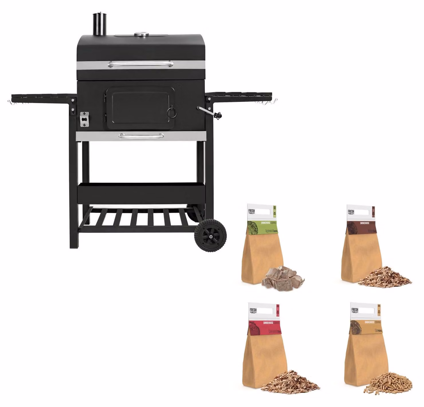 Forno affumicatore XL-BBQ, barbecue a carbone e trucioli/legna per uso esterno