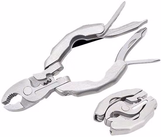Multitool 10 in 1: con cacciavite, apribottiglie e moschettone, ideale per il campeggio, le attività all'aria aperta e le riparazioni.