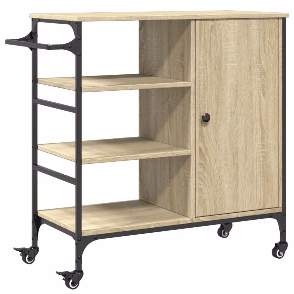 Carrello da cucina stile industrial vidaXL in legno e metallo color rovere, L 87,5 cm x P 38,5 cm x H 84,5 cm – 2