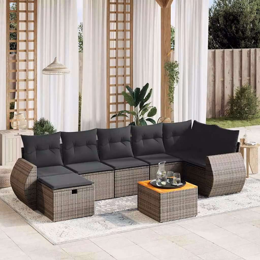vidaXL Set Divano da Giardino 8 pz a Forma di L con Cuscini Grigio e Struttura in Acciaio Verniciato a Polvere – 1