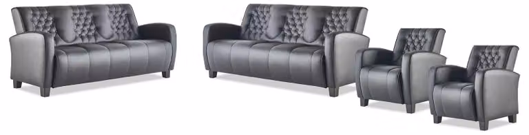 Chesterfield Sofa-Set 3-Sitzer Sessel Schwarz Lehnsessel Couch Leder Holz