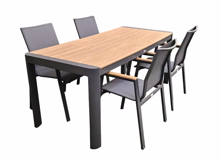 Mobili da giardino alluminio / WPC 5-PLG. Set da pranzo antracite/marrone per mobili da giardino Tavolo 180 cm + 4 sedie