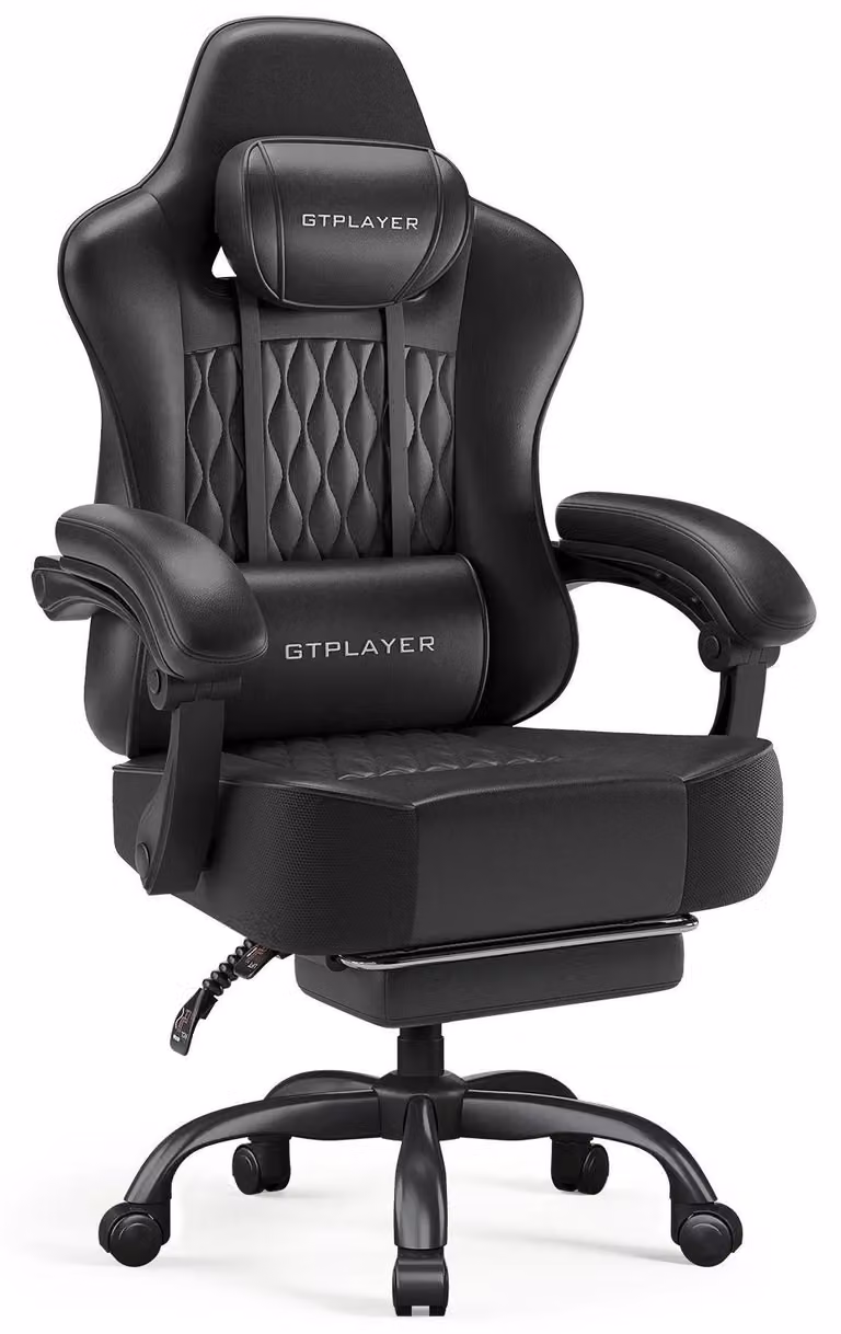 Sedia da gaming - Sedia da ufficio - Ergonomica - Regolabile in altezza - Girevole a 360° - Seduta extra spessa - Pelle finta - Braccioli e rotelle - Nera