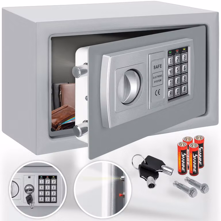 KESSER® Cassaforte Tresor, serratura elettronica a combinazione, dimensioni 31x20x20 cm, display LED, con perni in acciaio
