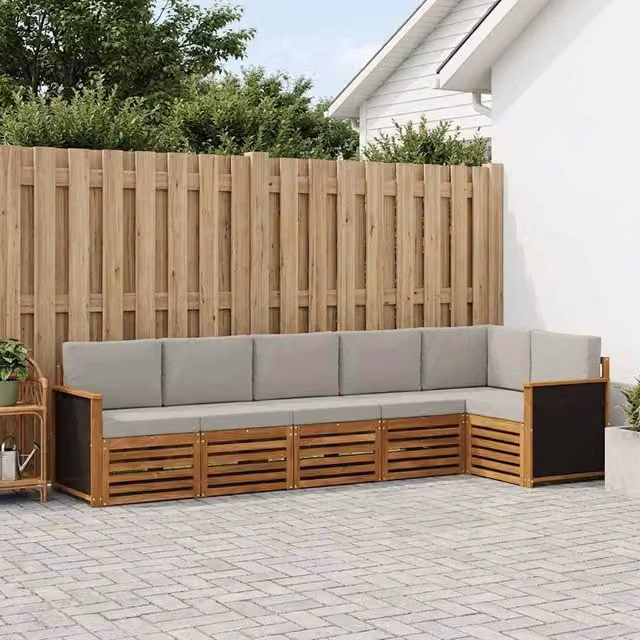 Set di divani da esterno 5 pz Naturale e Grigio Chiaro 3384402