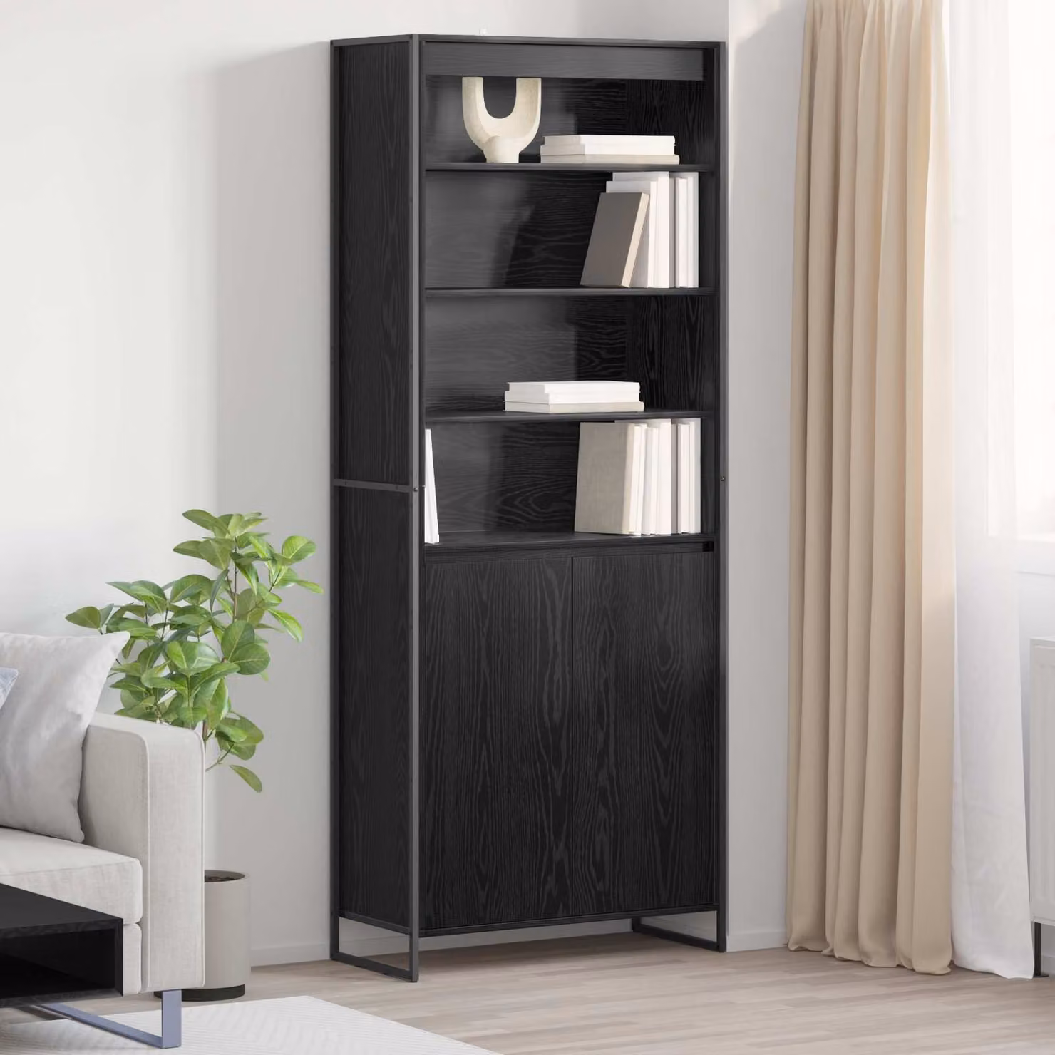 Armadio alto vidaXL in stile industriale in rovere e nero con ante a battente, L: 79 cm, P: 36 cm, H: 200 cm – 1