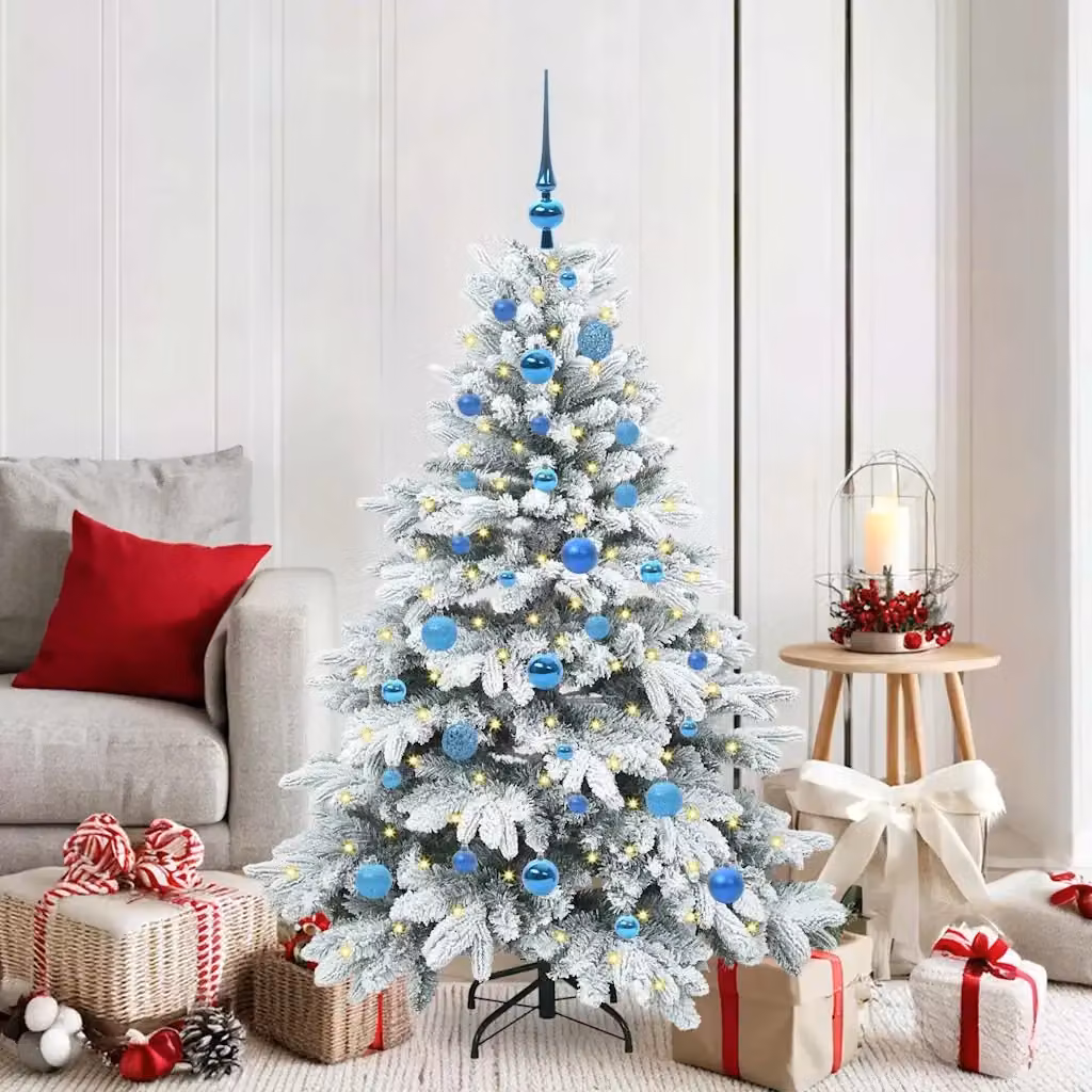 Albero di Natale artificiale bianco moderno con 150 LED luce bianca calda in PE e PVC, Altezza: 150 cm – 2