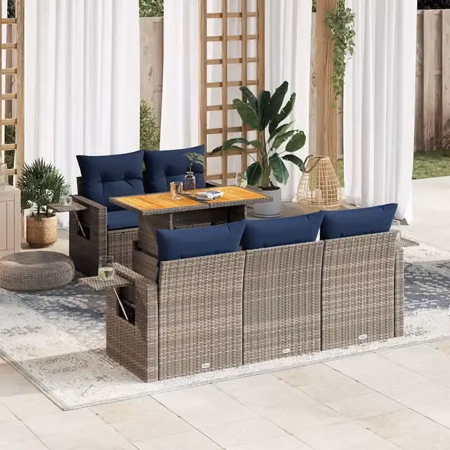 Set Divano da Giardino 6 pz con Cuscini Grigio in Polyrattan 3327106