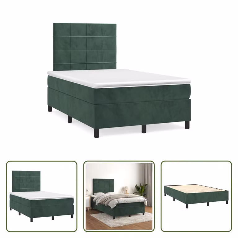 The Living Store Letto a molle con materasso verde scuro 120x190 cm in velluto
