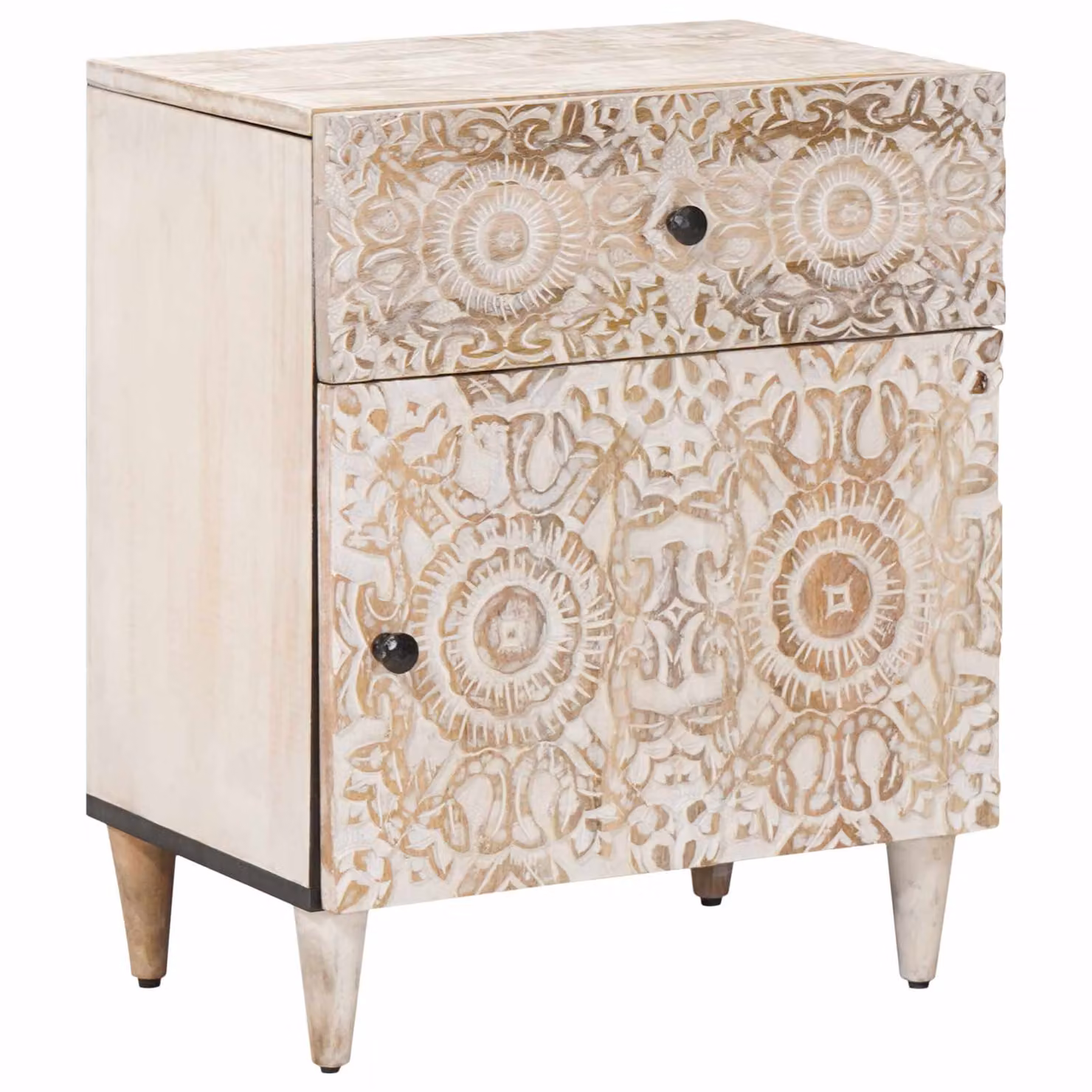 vidaXL Mobiletto da Letto Moderno in Legno di Mango Bianco L: 50 cm, P: 33 cm, H: 60 cm