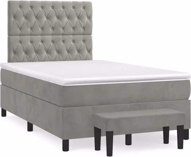 Letto con Giroletto a Molle e Materasso Ibrido vidaXL in Velluto Grigio e Bianco L/P/H: 120 x 200 cm