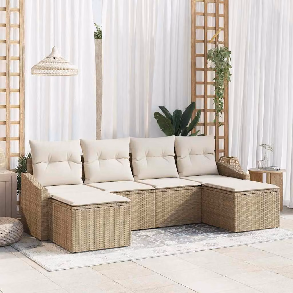 Maison Exclusive - Set da pranzo per esterno, 6 pezzi, in rattan sintetico beige e crema