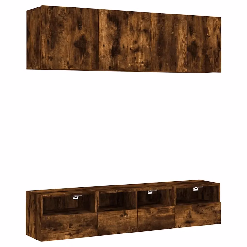 Set di 5 mobili TV da muro vidaXL in legno multistrato color rovere fumo con finitura opaca per soggiorno o ufficio in casa – 2
