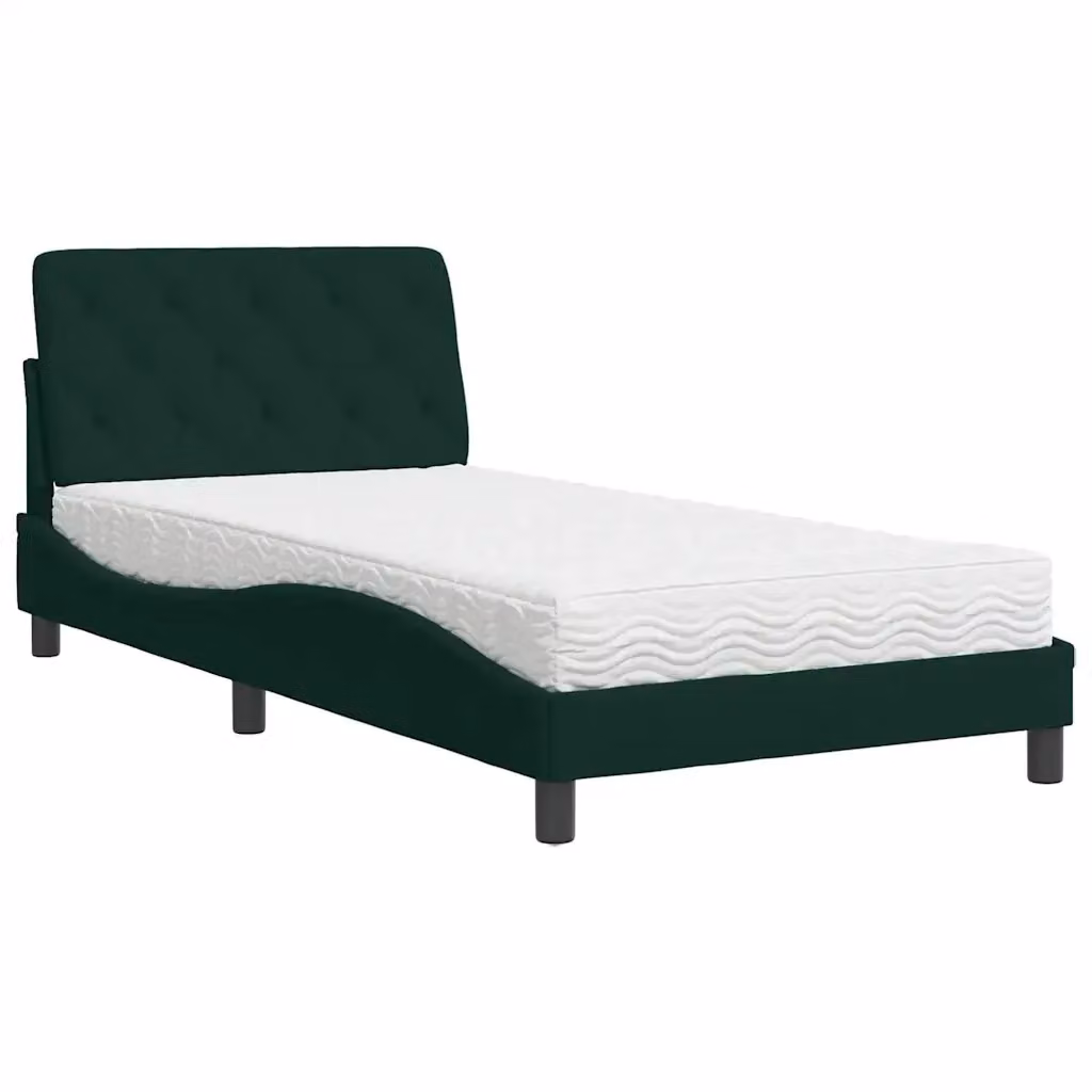 Letto moderno vidaXL in velluto verde con materasso in schiuma, dimensioni 100x200 cm – 2