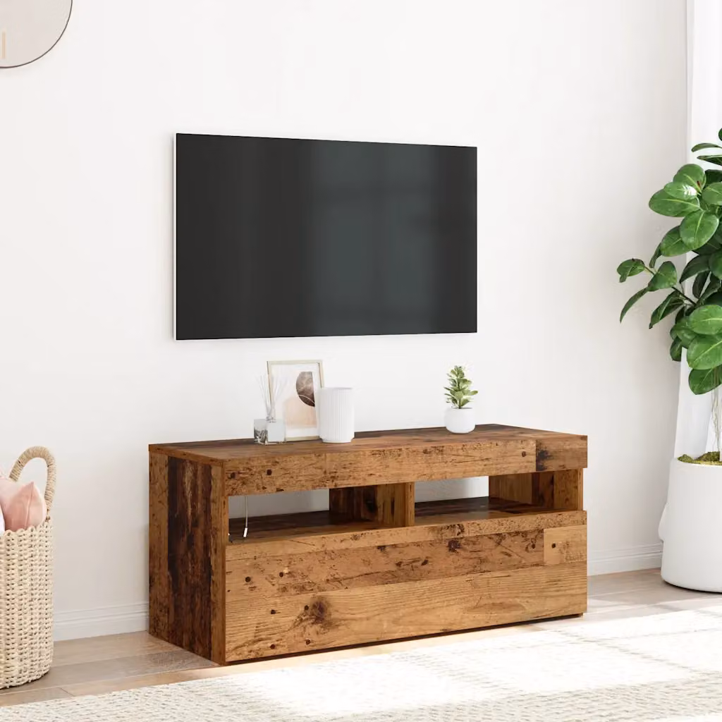 vidaXL Mobile Porta TV con LED in Legno Antico Marrone L: 90 cm, P: 35 cm, H: 40 cm