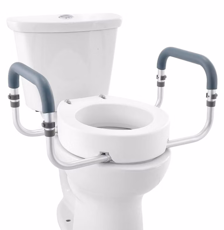 Sedile rialzato per WC, 8,9 cm di altezza, con braccioli in alluminio