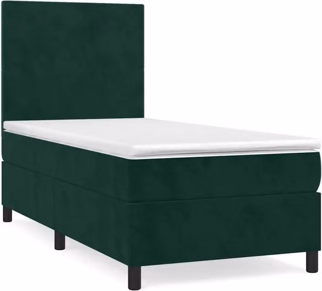 Letto singolo | Letto per adulti | Giroletto a Molle con Materasso Verde Scuro 90x200 cm Velluto