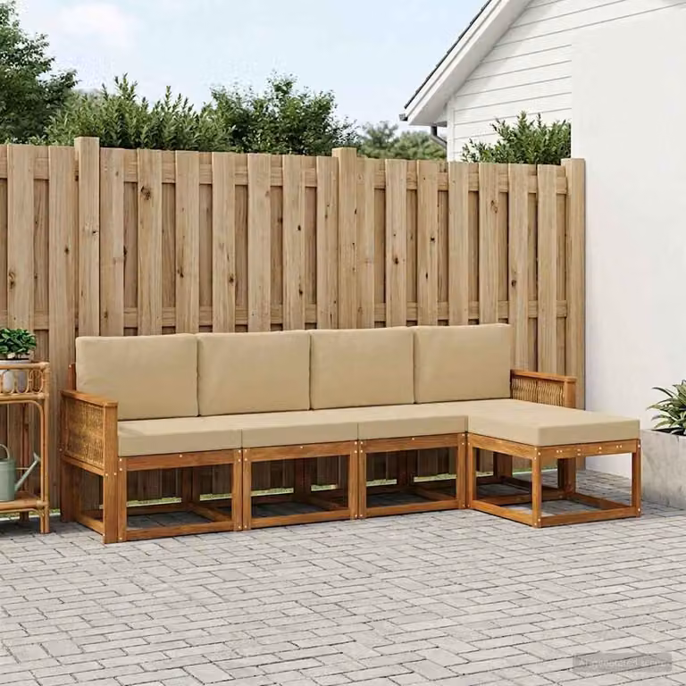 Set di divani da esterno a L vidaXL in legno di acacia con pouf, colore beige e marrone