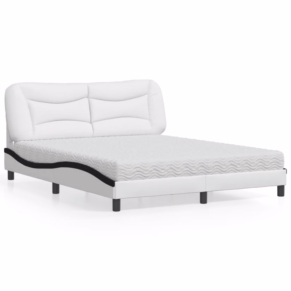 Letto con Materasso Hvar Bianco e Nero 160x200cm Pelle finta