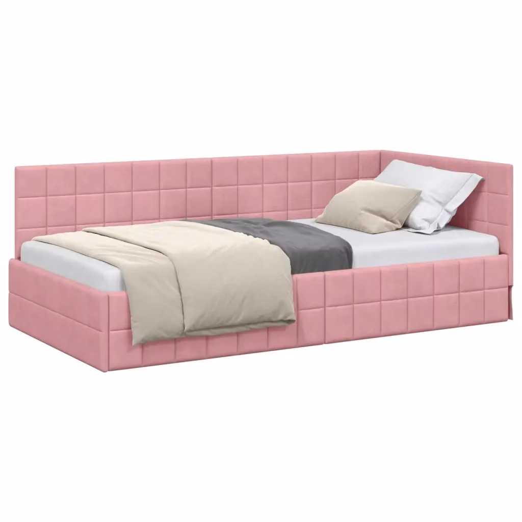 vidaXL Cornice del letto ad angolo asimmetrica in velluto rosa, L/P/H: 200 x 100 x 72 cm – 2