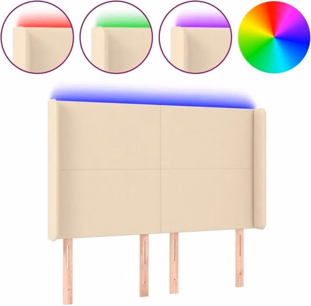 Testiera | Testata a LED Crema 147x16x118/128 cm in Tessuto