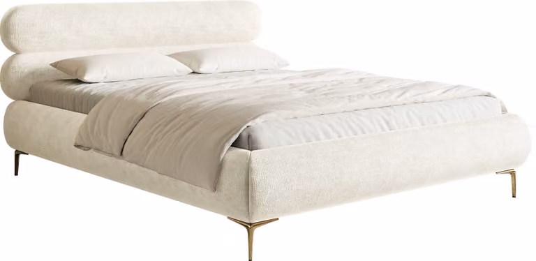 Selsey Roule - Letto imbottito con contenitore, bianco crema con piedini dorati, 140 cm