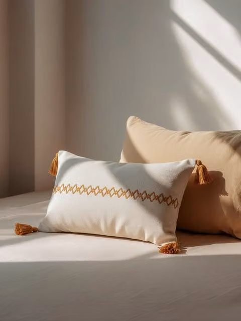 Cuscino rettangolare Ayan Kenay Home in cotone giallo e bianco con rivestimento lavabile