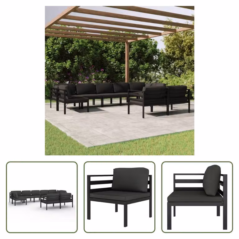 The Living Store Set salotto da giardino 9 pezzi con cuscini alluminio antracite