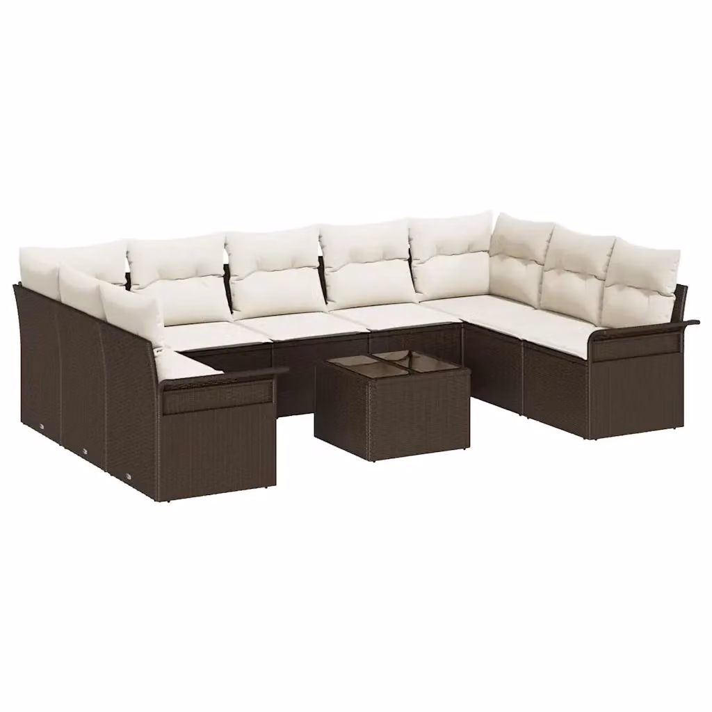Set Divano da Giardino vidaXL 10 Pezzi Marrone con Cuscini e Tavolino in Polyrattan e Acciaio – 2