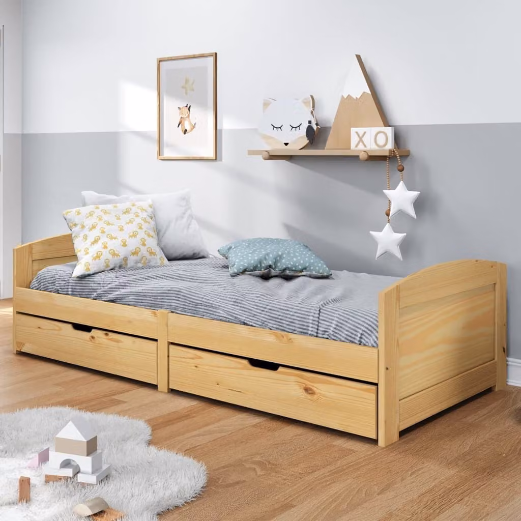 The Living Store Letto da giorno con 2 cassetti IRUN 90x200 cm in legno di pino massiccio