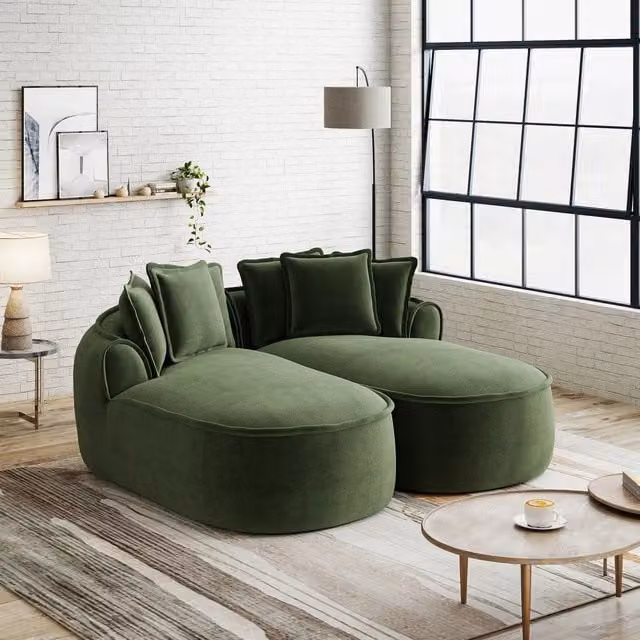 Divano Chaise Longue Doppio in Chenille con Cuscini ¨C Xylo ¨C Verde