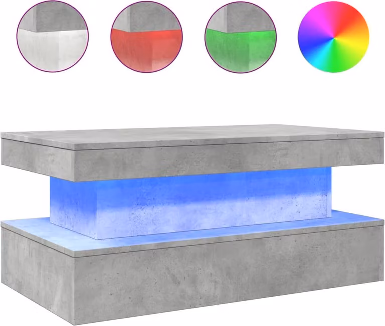 Tavolino da Soggiorno con Luci LED Grigio Cemento 90x50x40 cm