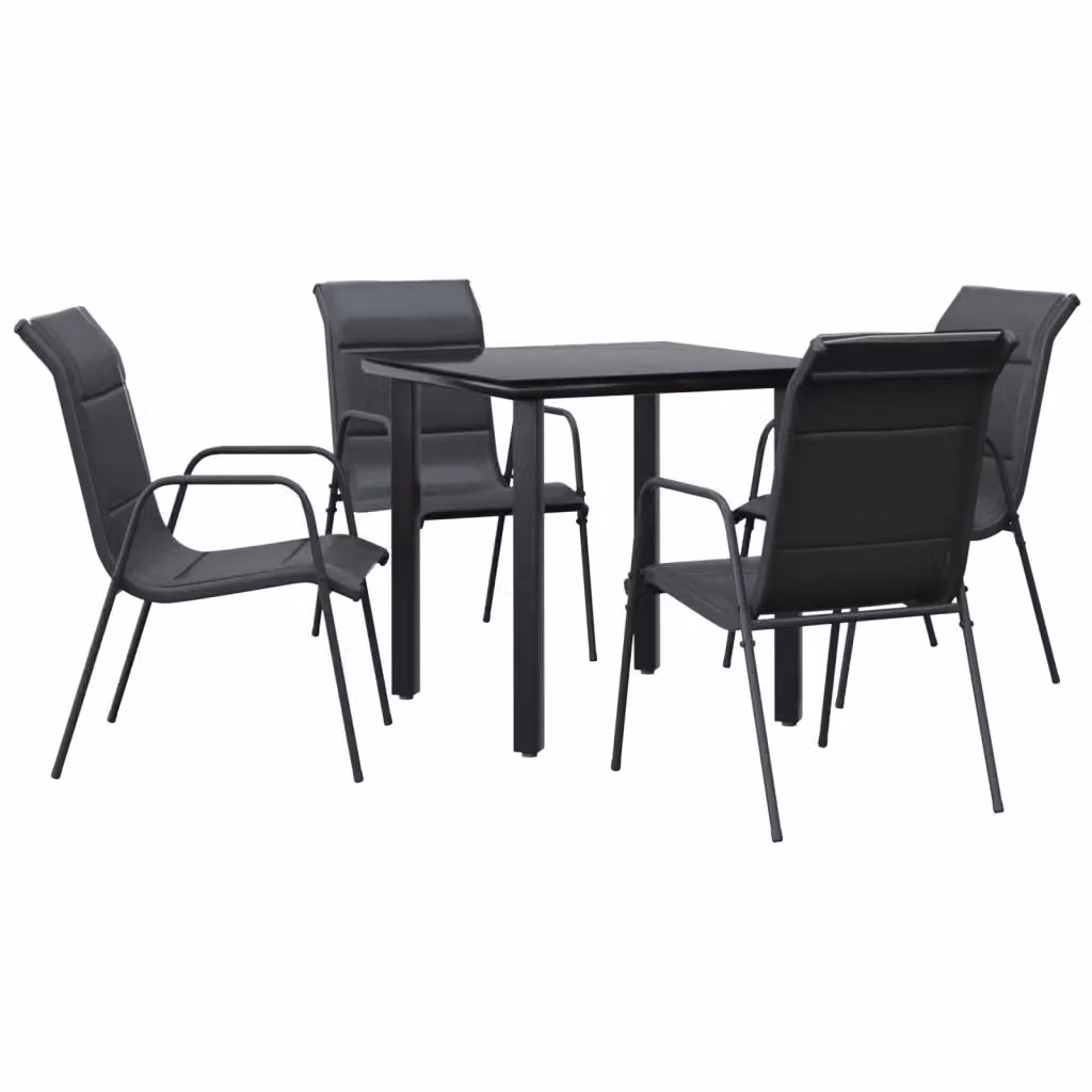 Set da pranzo da giardino vidaXL in acciaio antracite e vetro nero composto da 5 pezzi – 2