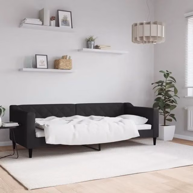 Letto moderno vidaXL imbottito in tessuto nero per camera da letto o soggiorno L/P/H: 200 x 90 x 67 cm
