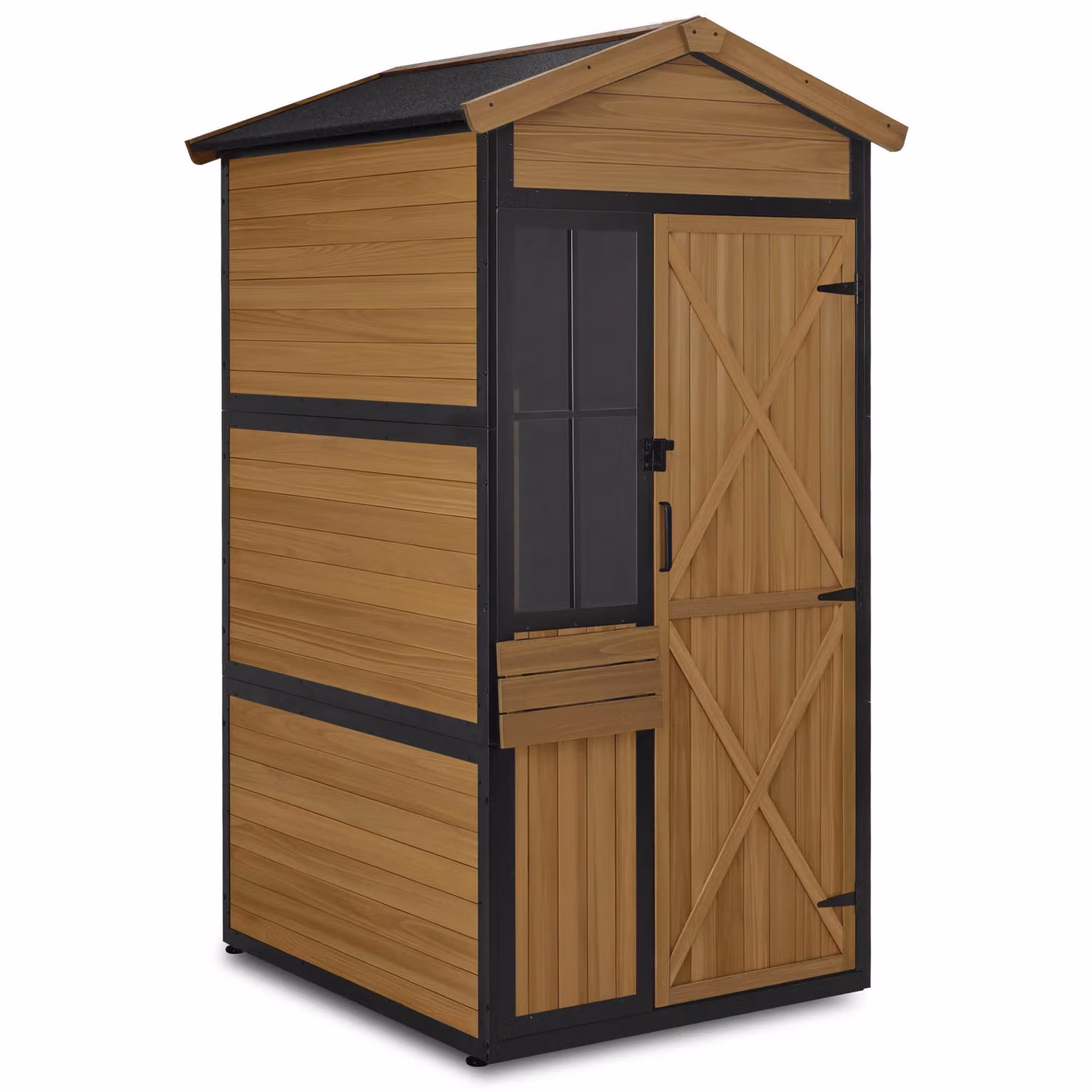M MCombo Armadietto da giardino in legno con struttura in metallo, 3 ripiani, ripostiglio per attrezzi resistente alle intemperie, casetta da giardino impermeabile per esterni, 2750 (colore naturale)