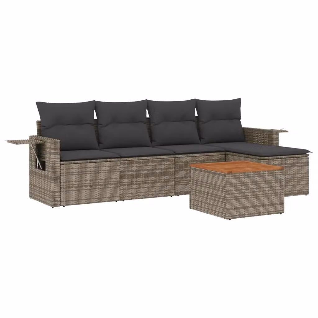 Set da giardino componibile a L vidaXL in polyrattan grigio con 6 pezzi e cuscini inclusi – 2