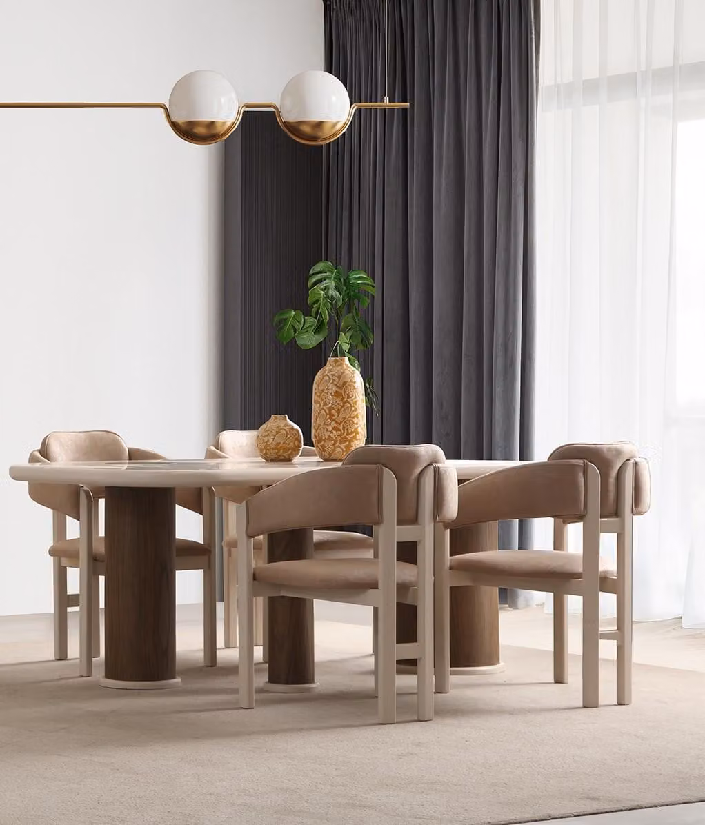 Hellbeige Esszimmer Garnitur Holz Esstisch 6x Edle Polsterstühle