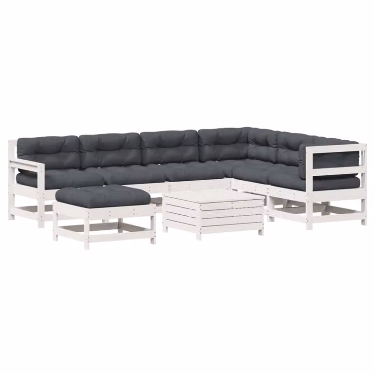 SYFAX™ Set Salotto Giardino 8pz con Cuscini Bianco Legno Massello Pino